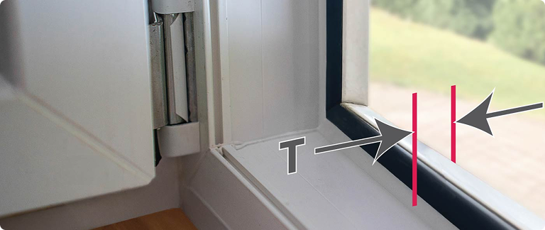 3. Measure window frame thickness (T) as shown
